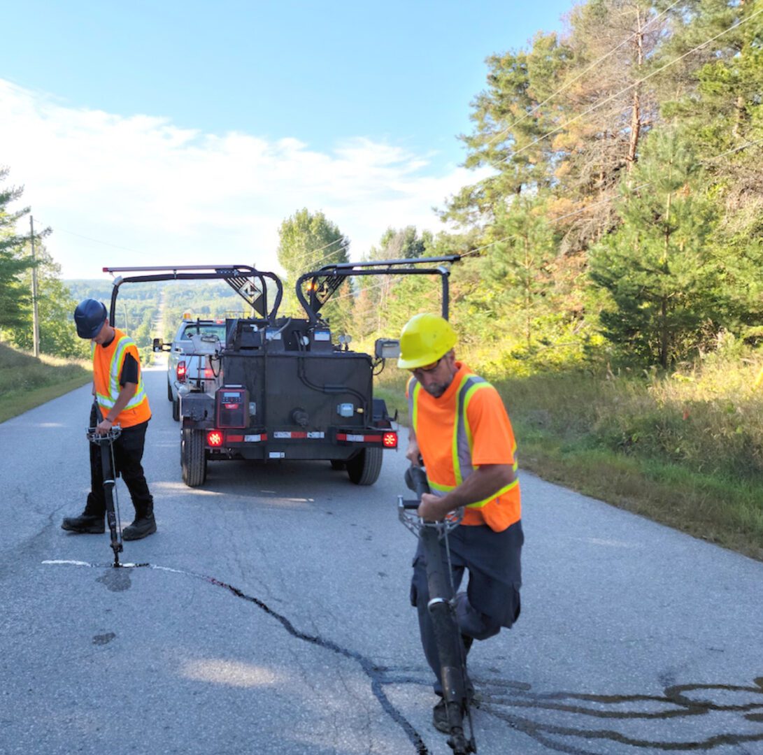 A road repair and maintenance crew